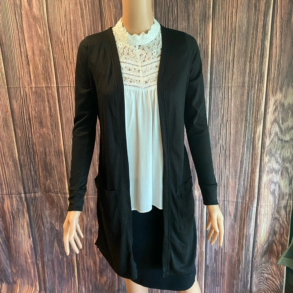 Lemon Tart size XS long black light weight contemporary basic cardigan